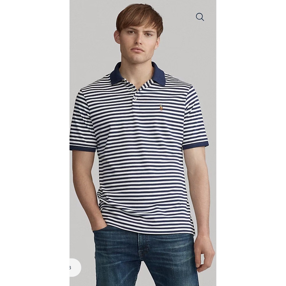 POLO Ralph Lauren Men's Soft Interlock Cotton Pony Navy Blue Stripe Shirt XL